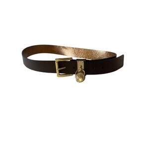 Michael Kors Belt Chocolate Brown Gold Lock Detail with Logo Medium 39 In. Women